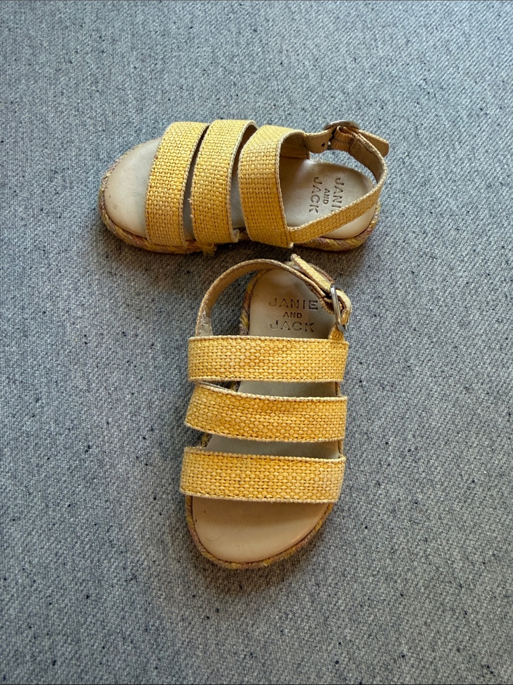 Janie and Jack Straw Espadrille Yellow Triple-Strap Girls Sandals Size 5 toddler